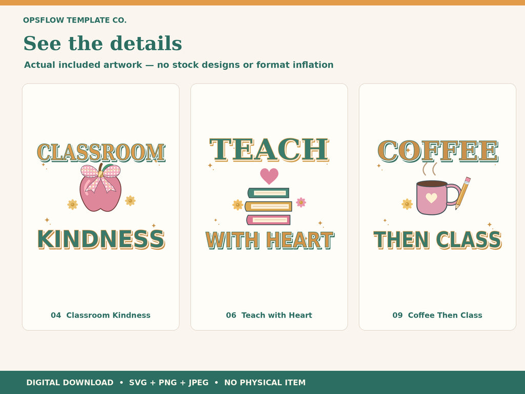 Close view of three additional included classroom bloom teacher appreciation compositions.