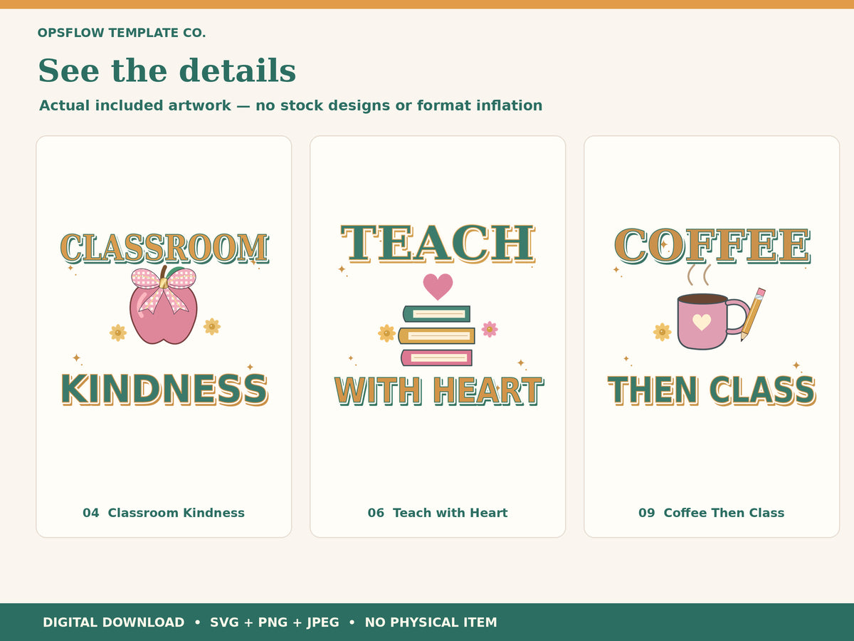 Close view of three additional included classroom bloom teacher appreciation compositions.