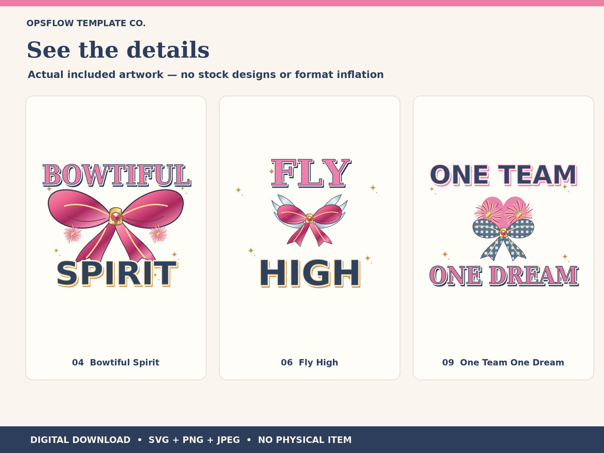 Close view of three additional included rally rose cheer spirit compositions.