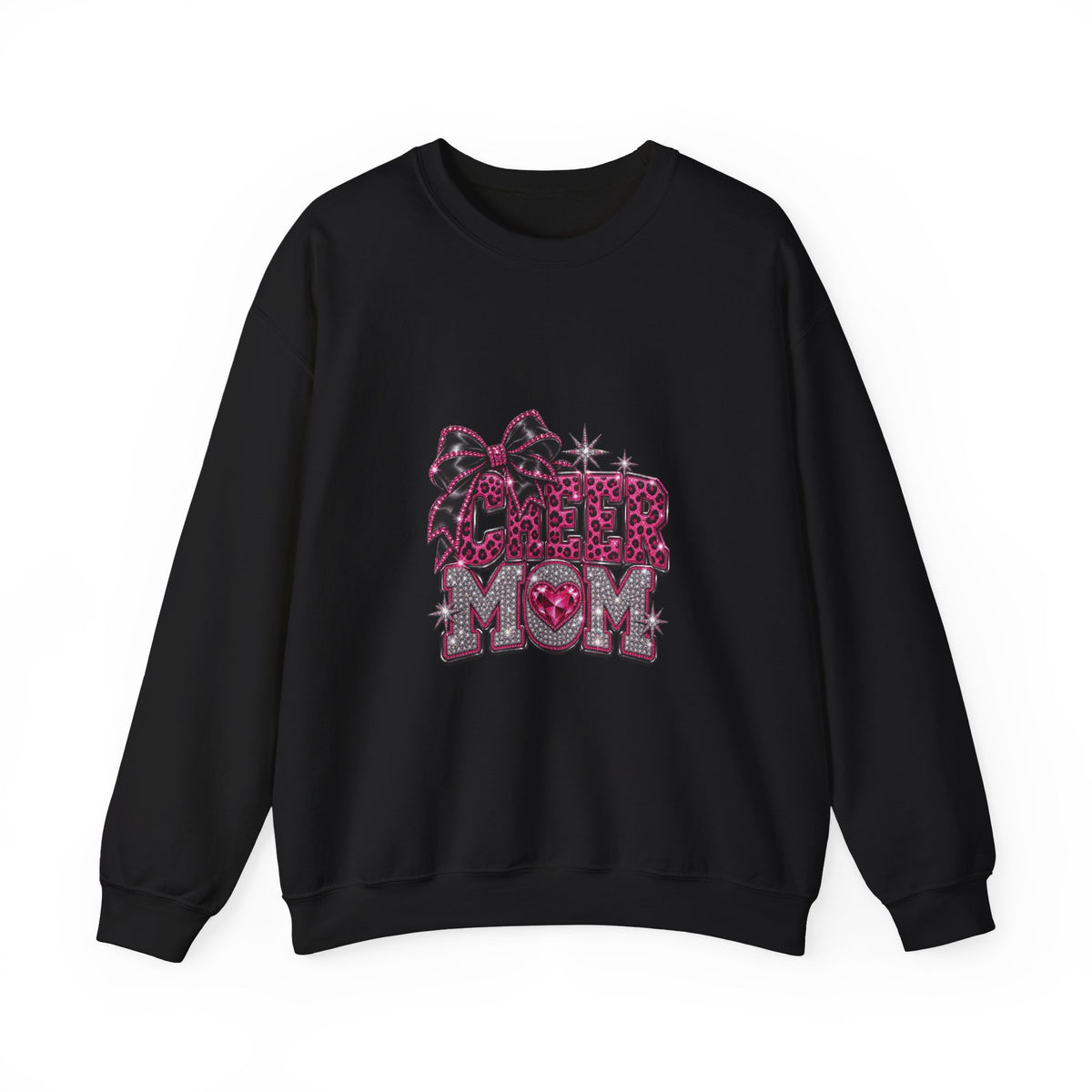 Cheer Mom Sweatshirt, Pink Bow Crystal-Effect Print, Gildan 18000 Unisex Crewneck, Cheerleading Gift