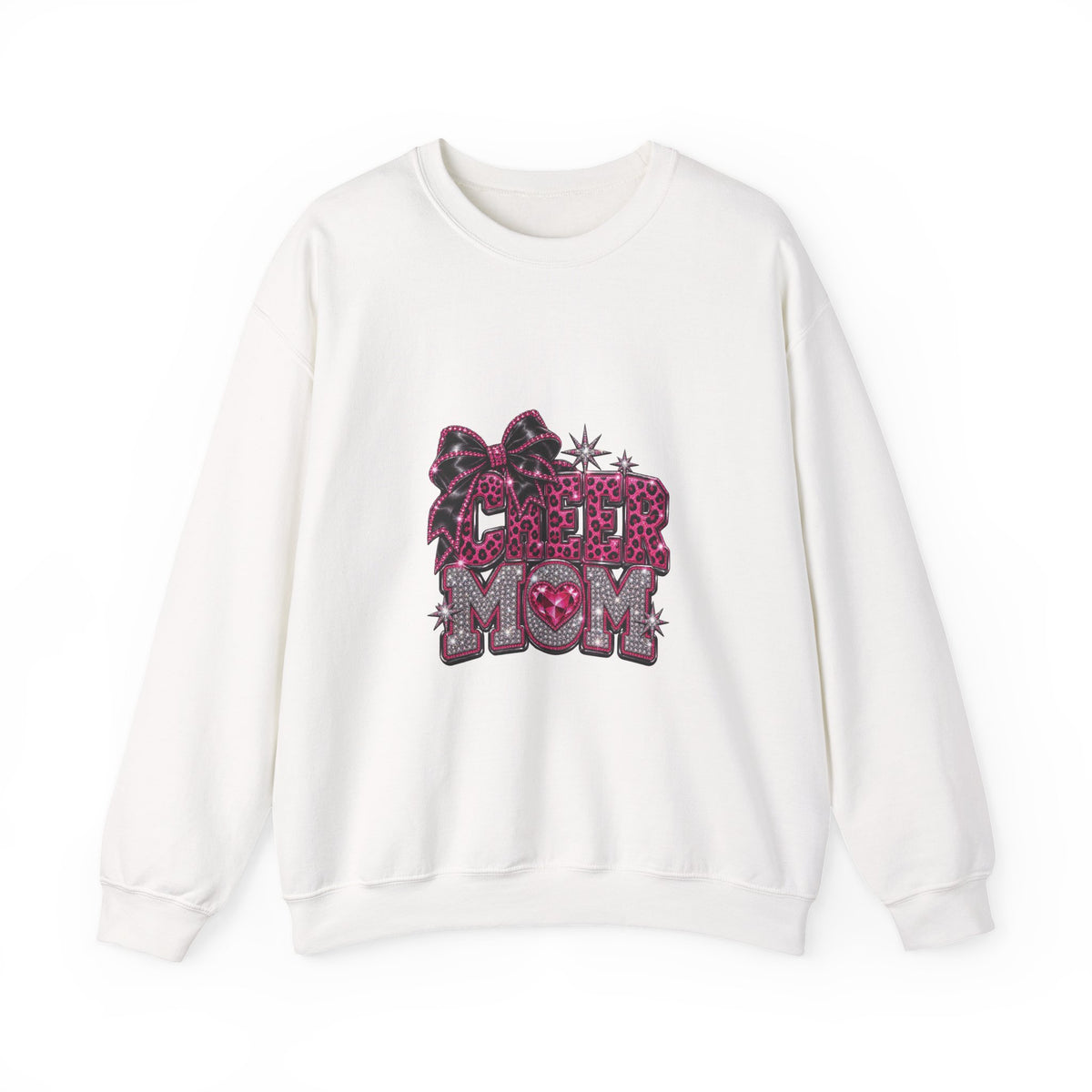 Cheer Mom Sweatshirt, Pink Bow Crystal-Effect Print, Gildan 18000 Unisex Crewneck, Cheerleading Gift