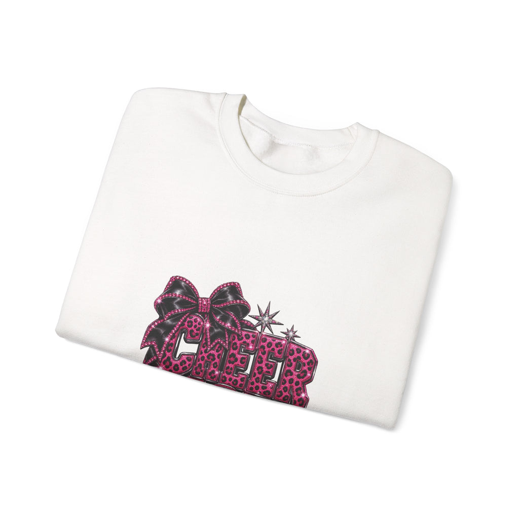 Cheer Mom Sweatshirt, Pink Bow Crystal-Effect Print, Gildan 18000 Unisex Crewneck, Cheerleading Gift