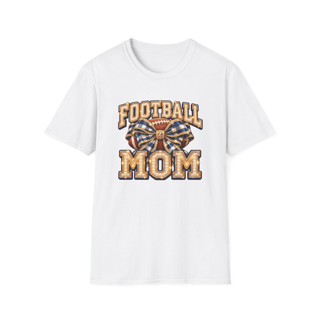 Football Mom Shirt, Navy Gingham Bow and Pearl-Effect Print, Unisex Tee