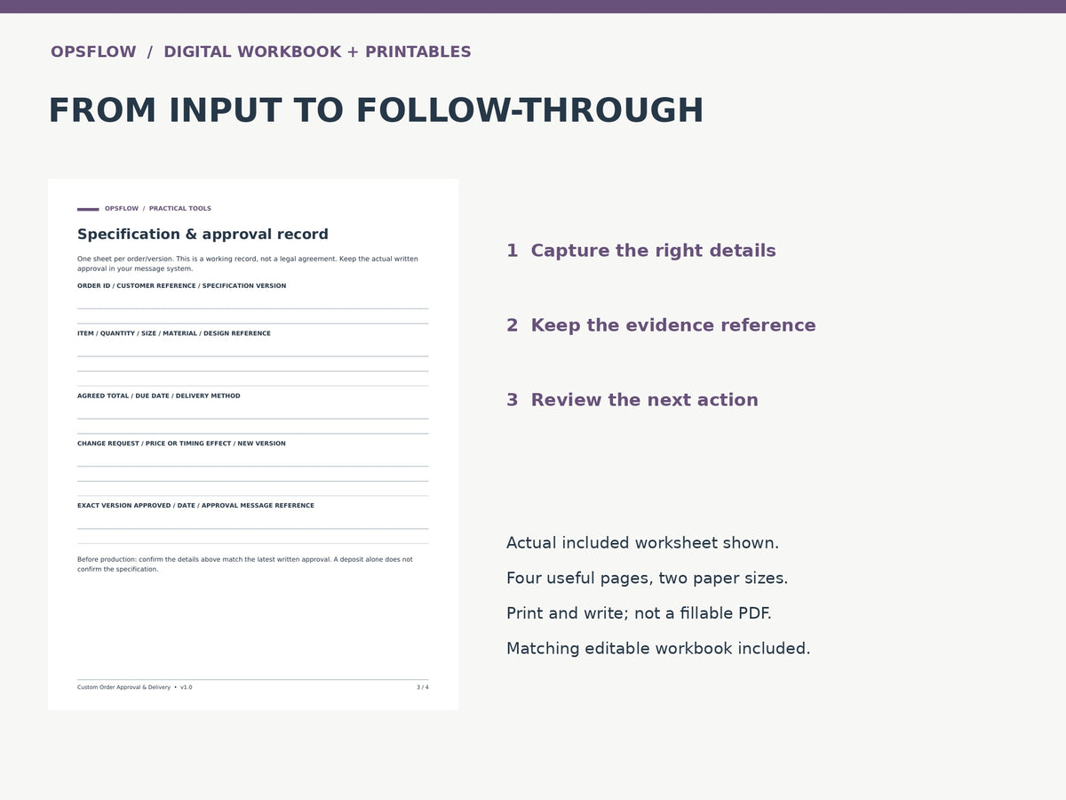 Custom Orders actual included worksheet preview