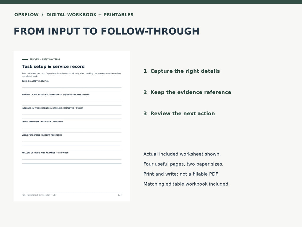 Home Maintenance actual included worksheet preview