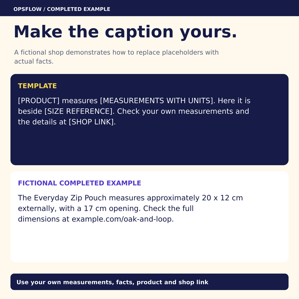 Completed Example — actual Handmade Shop Caption Kit preview