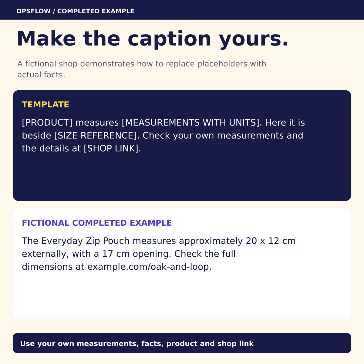 Completed Example — actual Handmade Shop Caption Kit preview