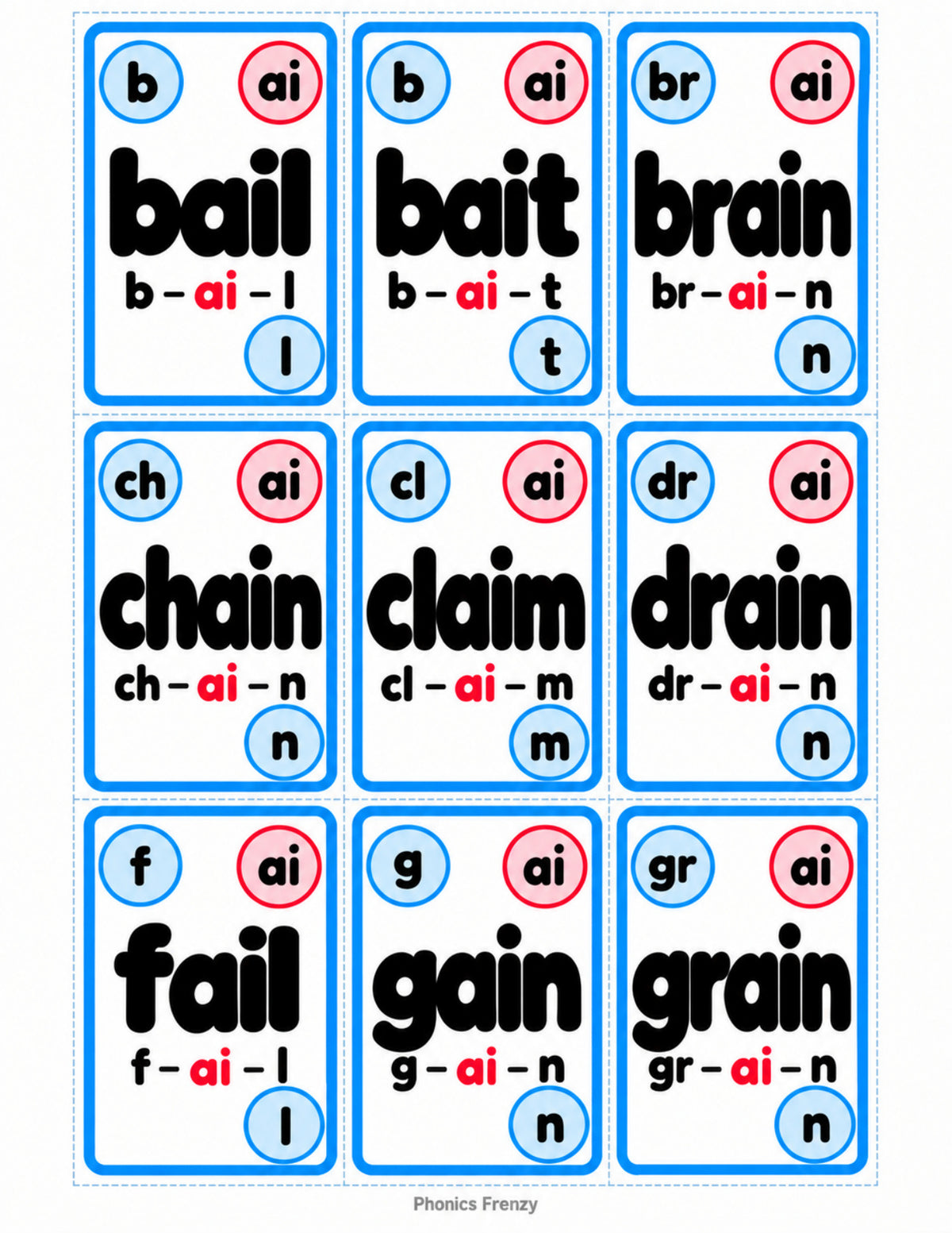 AI AY Word Cards — included Phonics Frenzy printable game preview