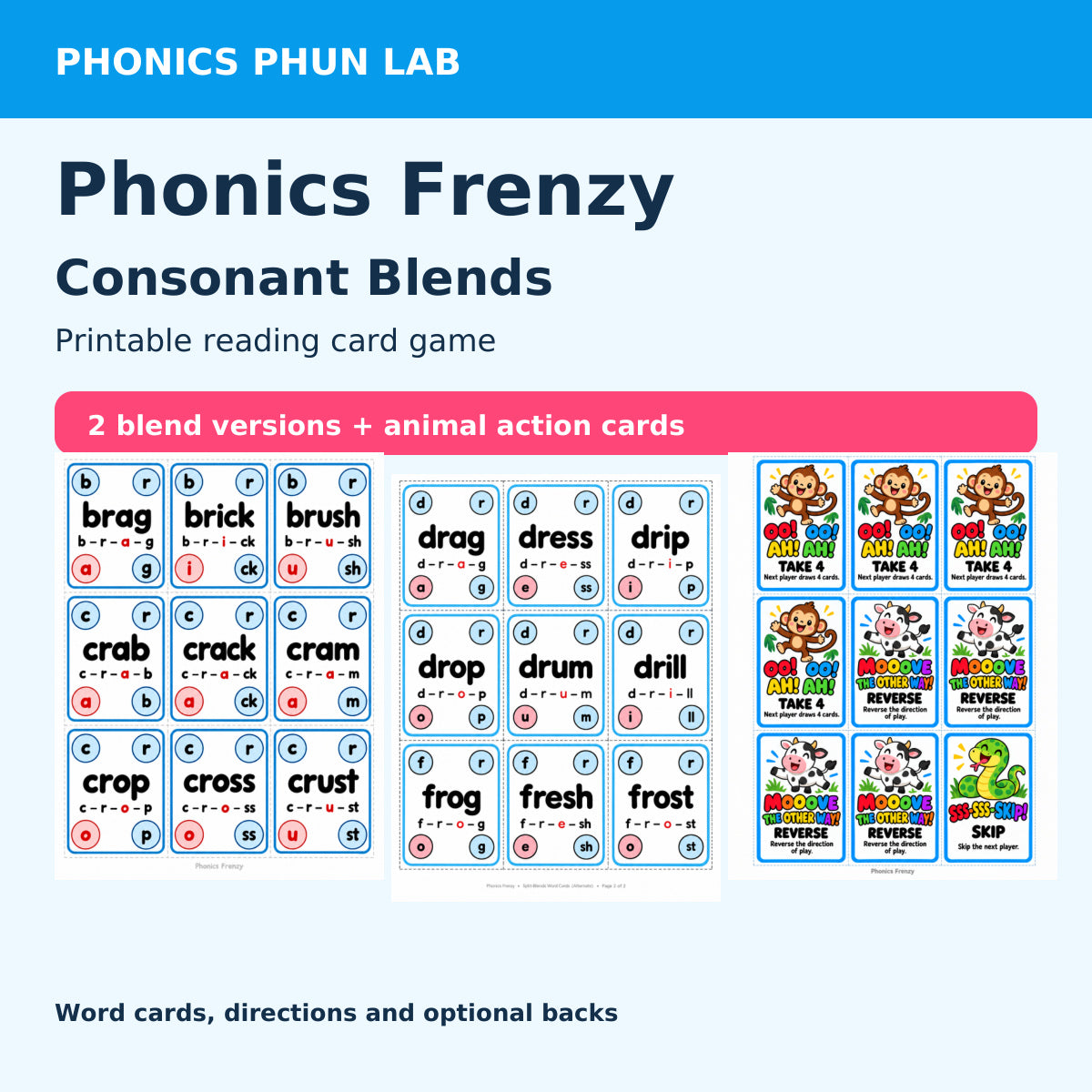 Blends Cover — included Phonics Frenzy printable game preview