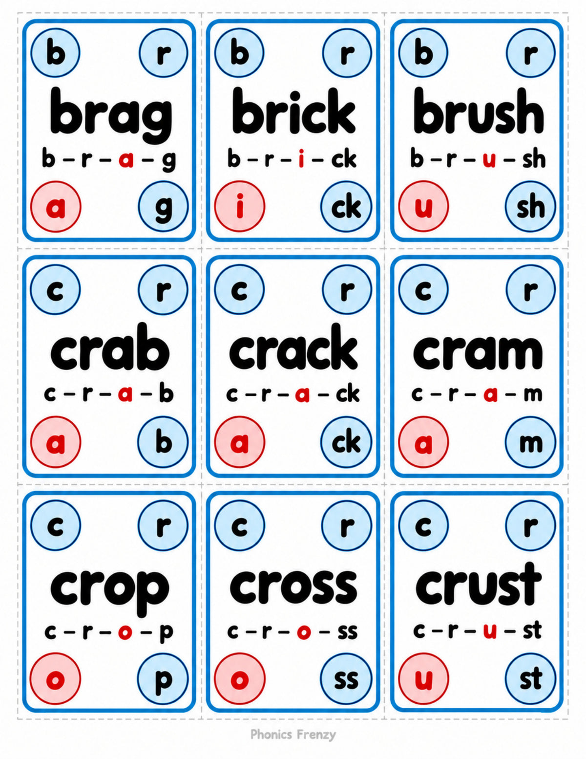 Blends Word Cards — included Phonics Frenzy printable game preview