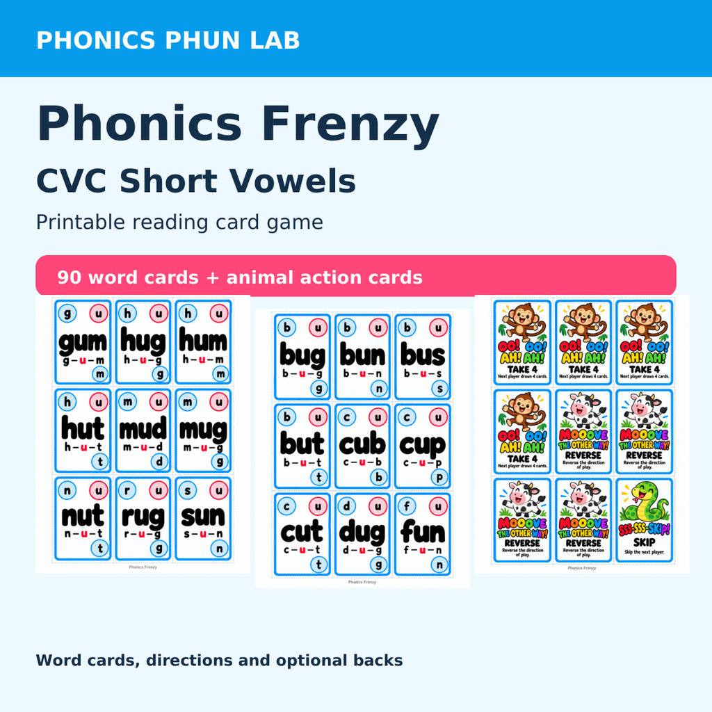 CVC Cover — included Phonics Frenzy printable game preview