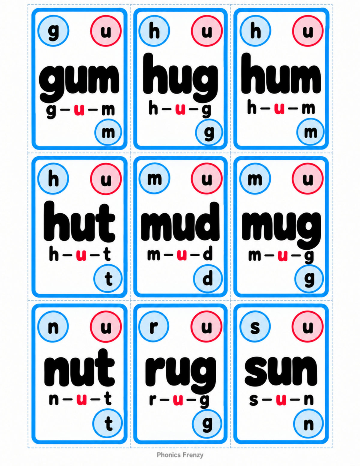 CVC Word Cards — included Phonics Frenzy printable game preview