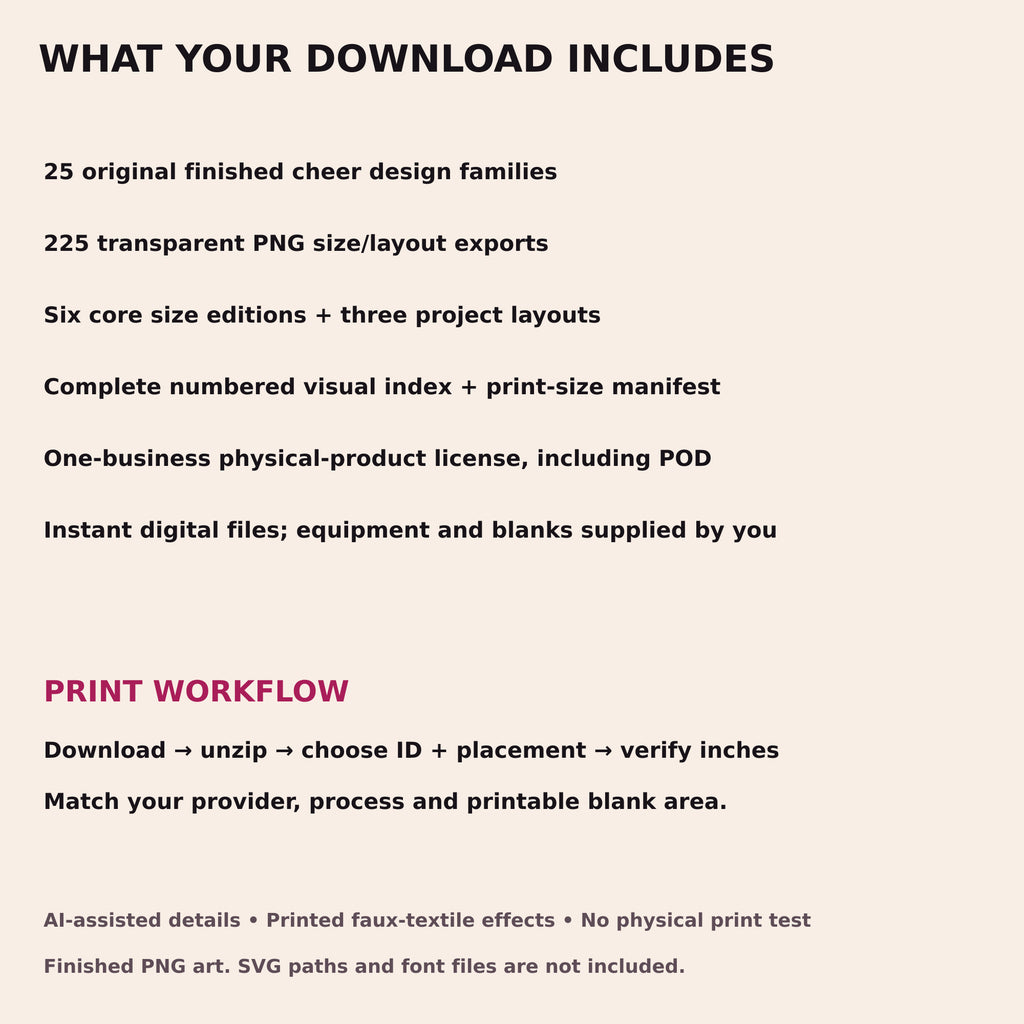 Files and Workflow — actual Cheer 225 PNG collection preview