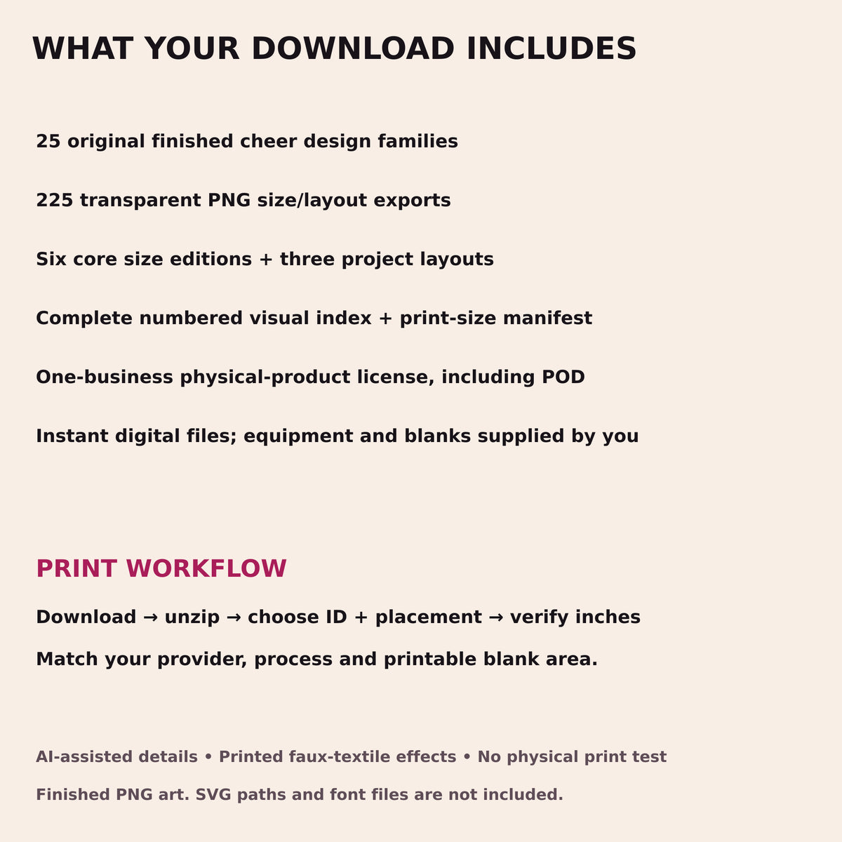 Files and Workflow — actual Cheer 225 PNG collection preview