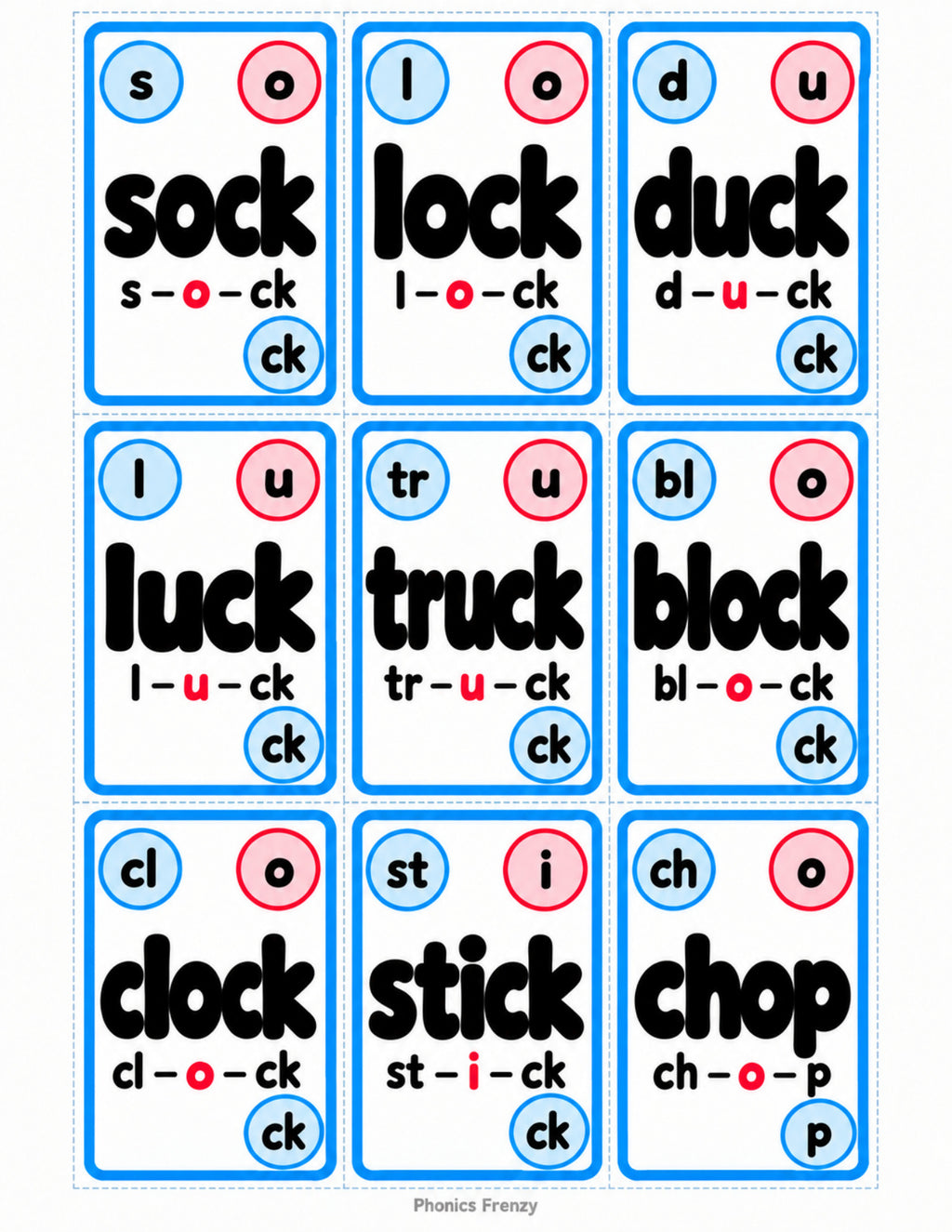 Digraphs Word Cards — included Phonics Frenzy printable game preview