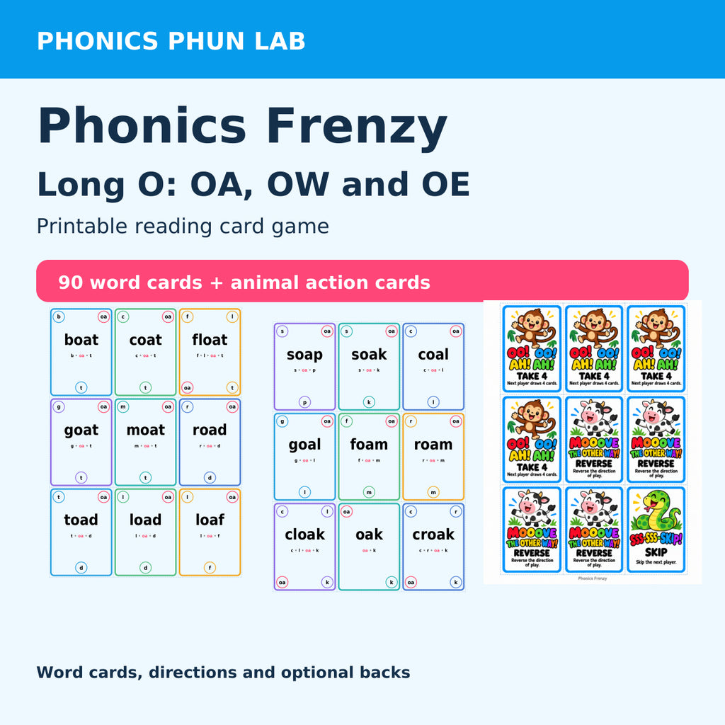 OA OW OE Cover — included Phonics Frenzy printable game preview