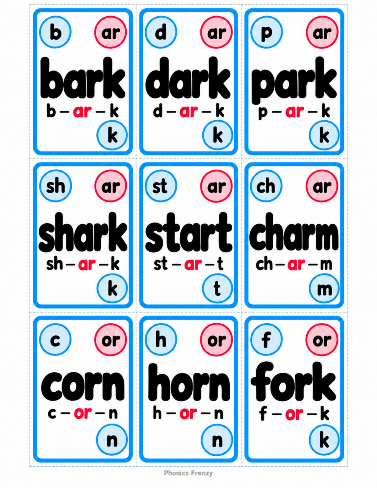 R Controlled Word Cards — included Phonics Frenzy printable game preview
