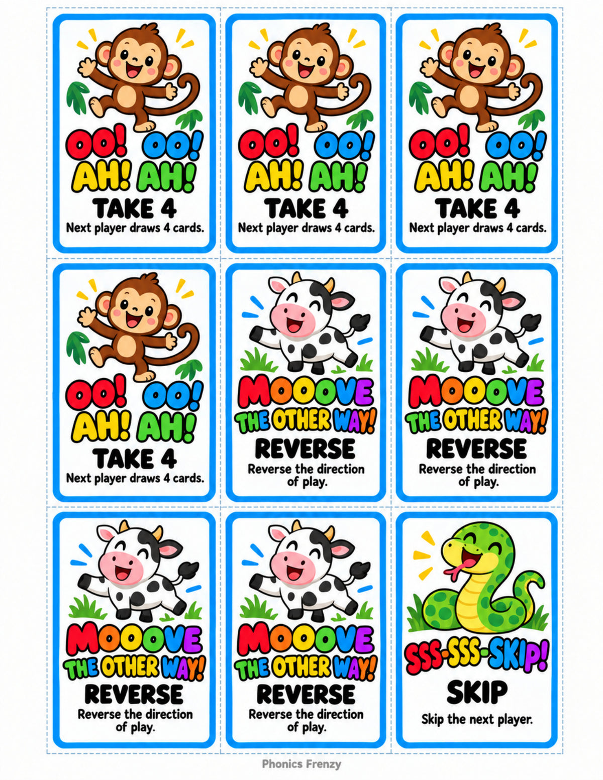 R Controlled Action Cards — included Phonics Frenzy printable game preview