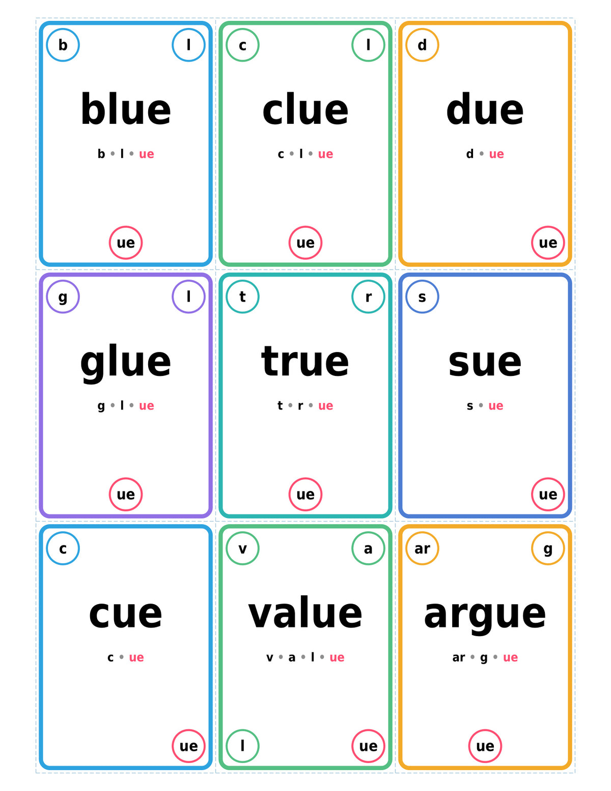 UE EW UI Word Cards — included Phonics Frenzy printable game preview