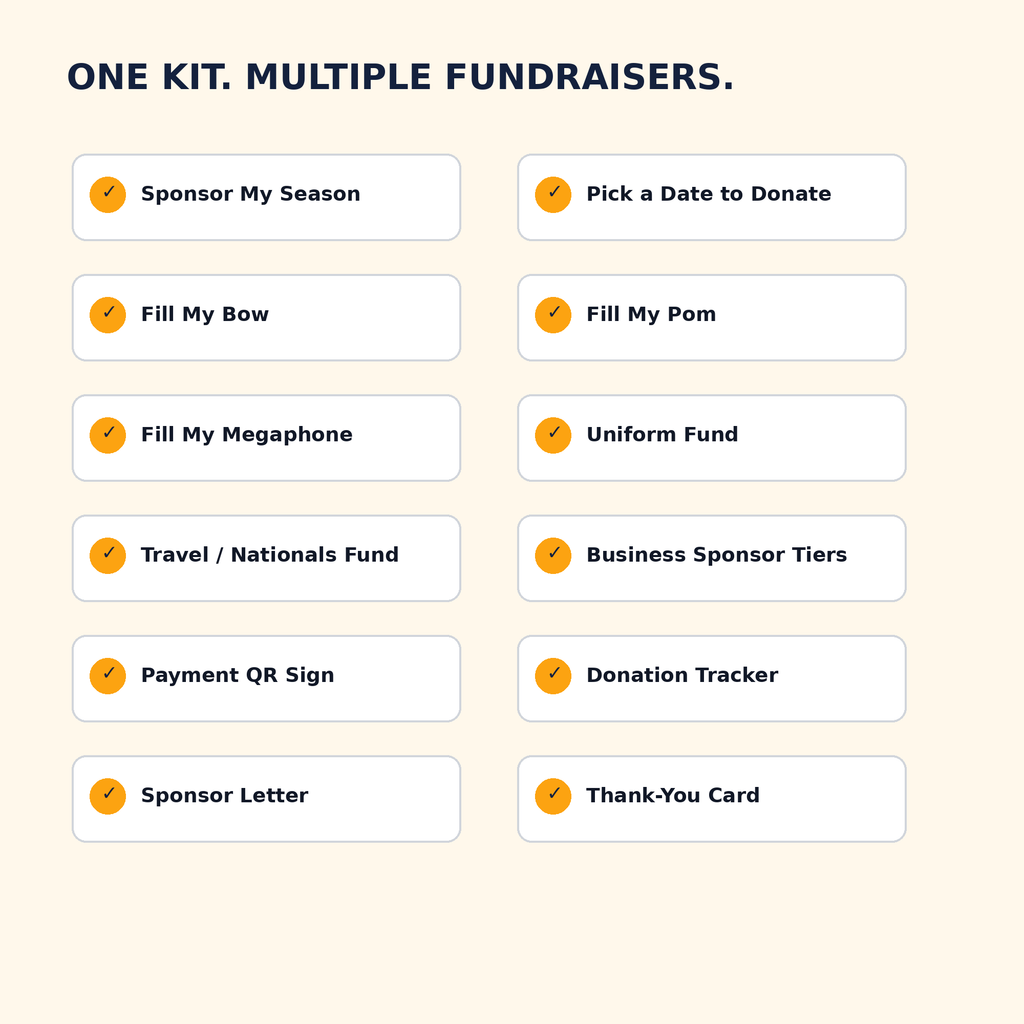 Twelve cheer fundraiser templates included in the digital mega kit
