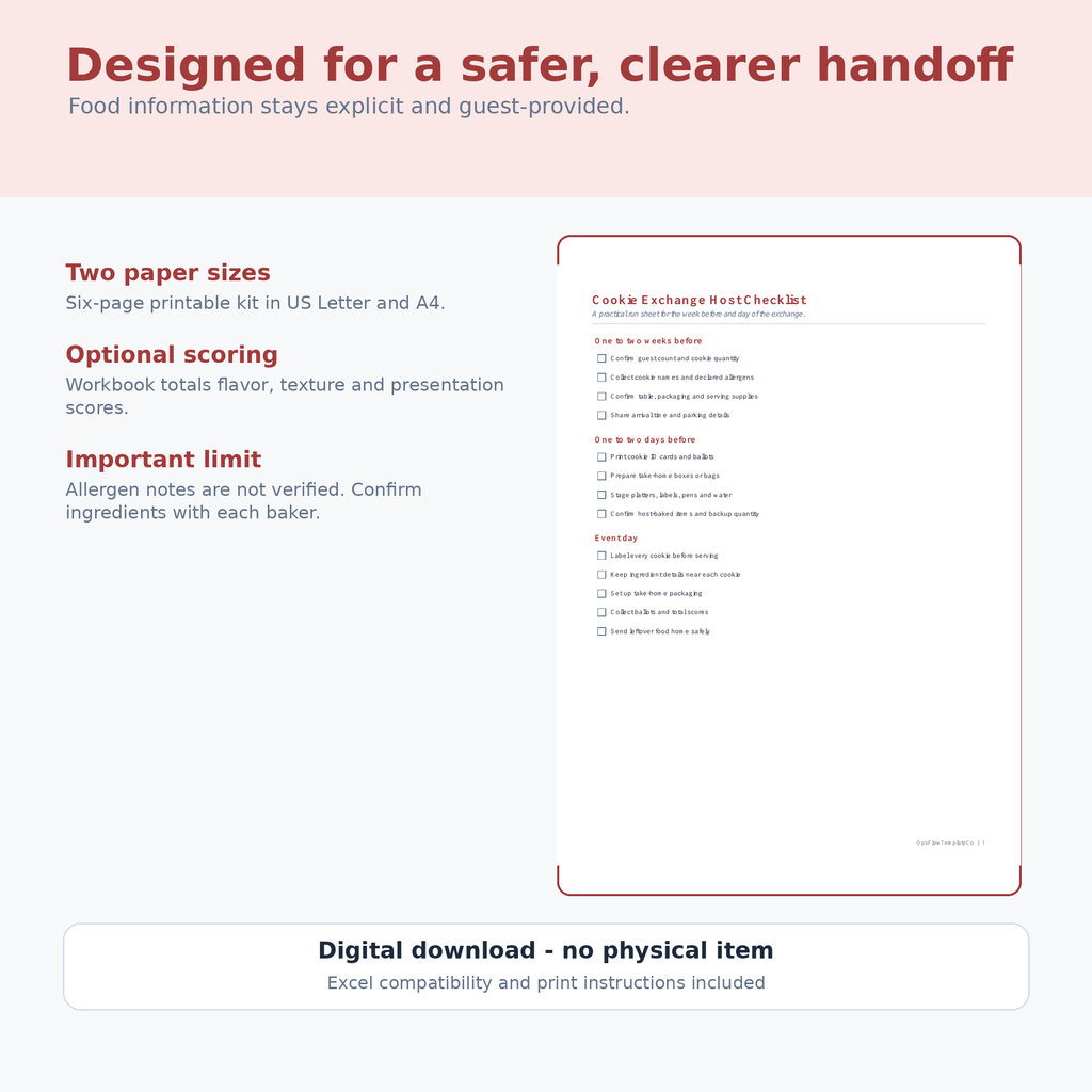Cookie Exchange Host Planner inclusions and food information limit