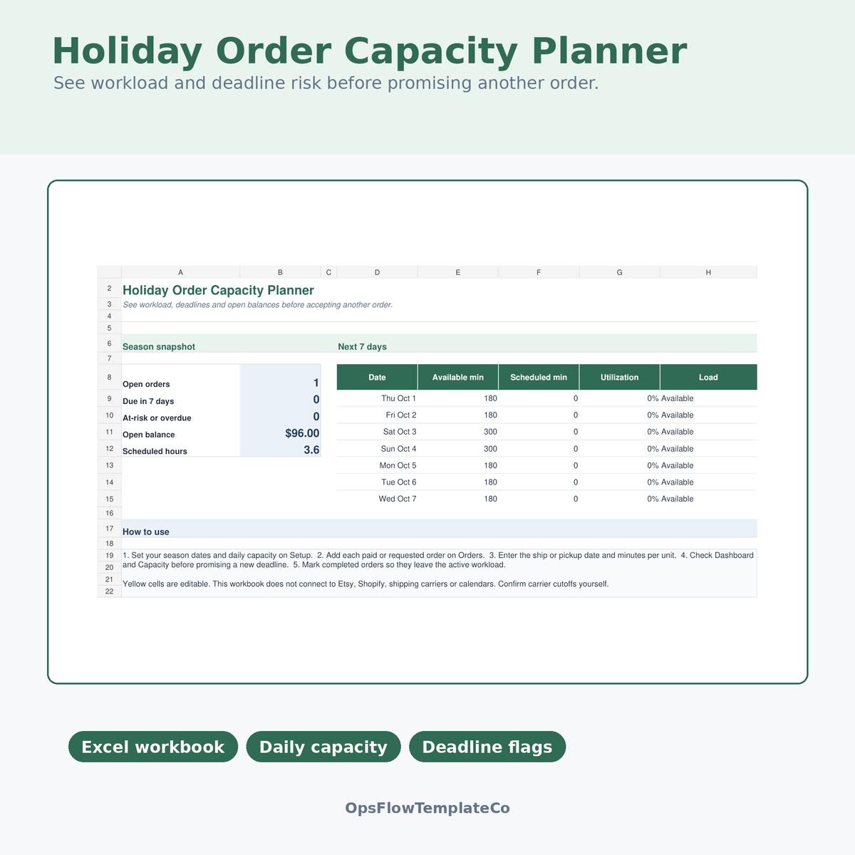 Holiday Order Capacity Planner dashboard preview