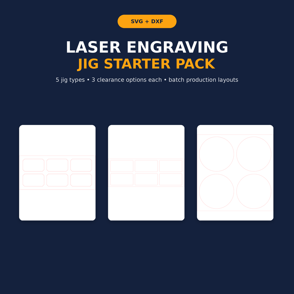 Laser Engraving Jig Starter Pack with SVG and DXF batch alignment templates