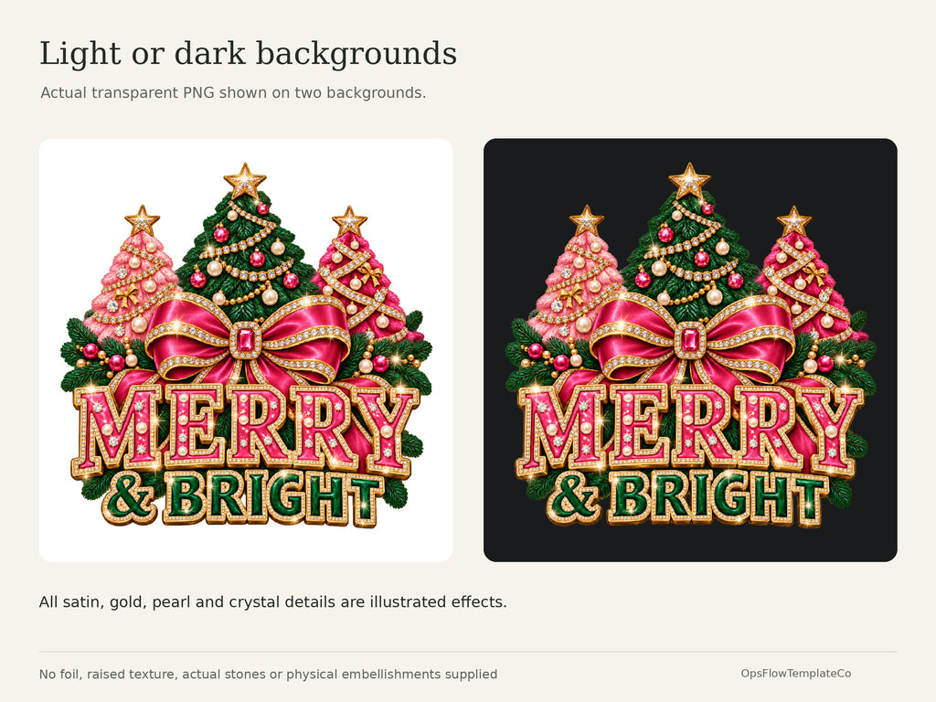 Merry Bright Luxe digital art pack: actual artwork on light and dark backgrounds; all textures are printed effects.