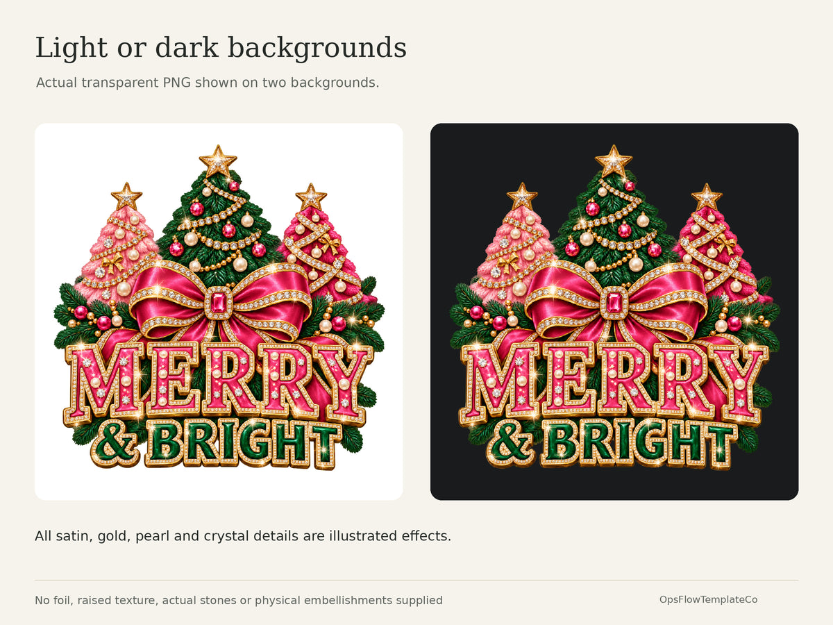 Merry Bright Luxe digital art pack: actual artwork on light and dark backgrounds; all textures are printed effects.