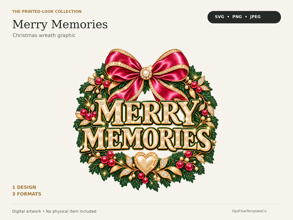 Merry Memories Luxe digital art: one design in SVG, PNG and JPEG. All dimensional effects are illustrated.