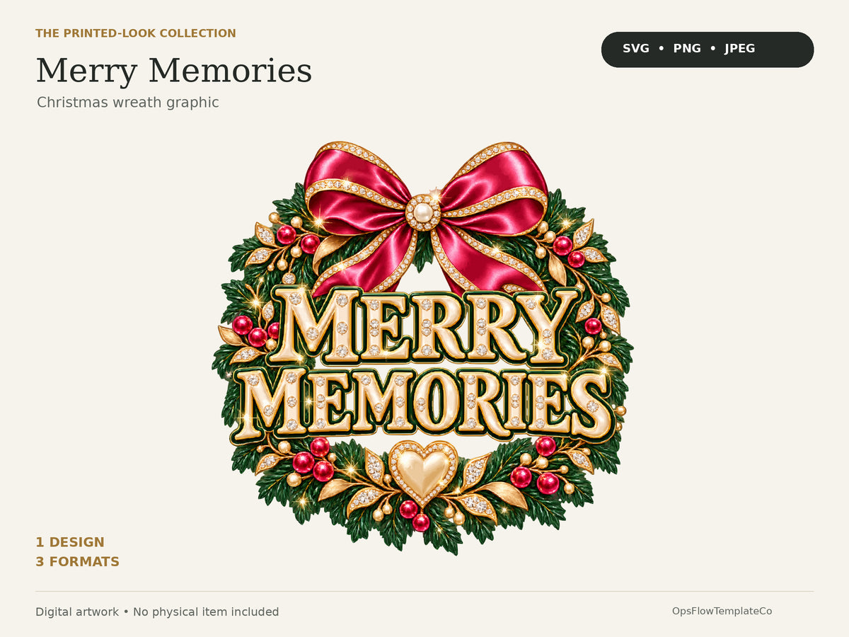 Merry Memories Luxe digital art: one design in SVG, PNG and JPEG. All dimensional effects are illustrated.