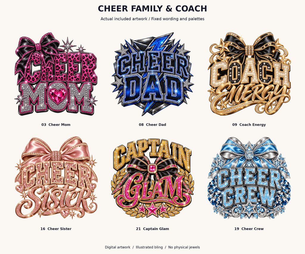 Cheer mom, dad, coach, sister, captain and crew designs