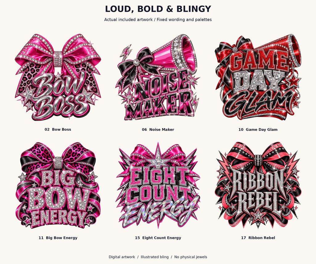 Bold bows, megaphones and illustrated glitter lettering