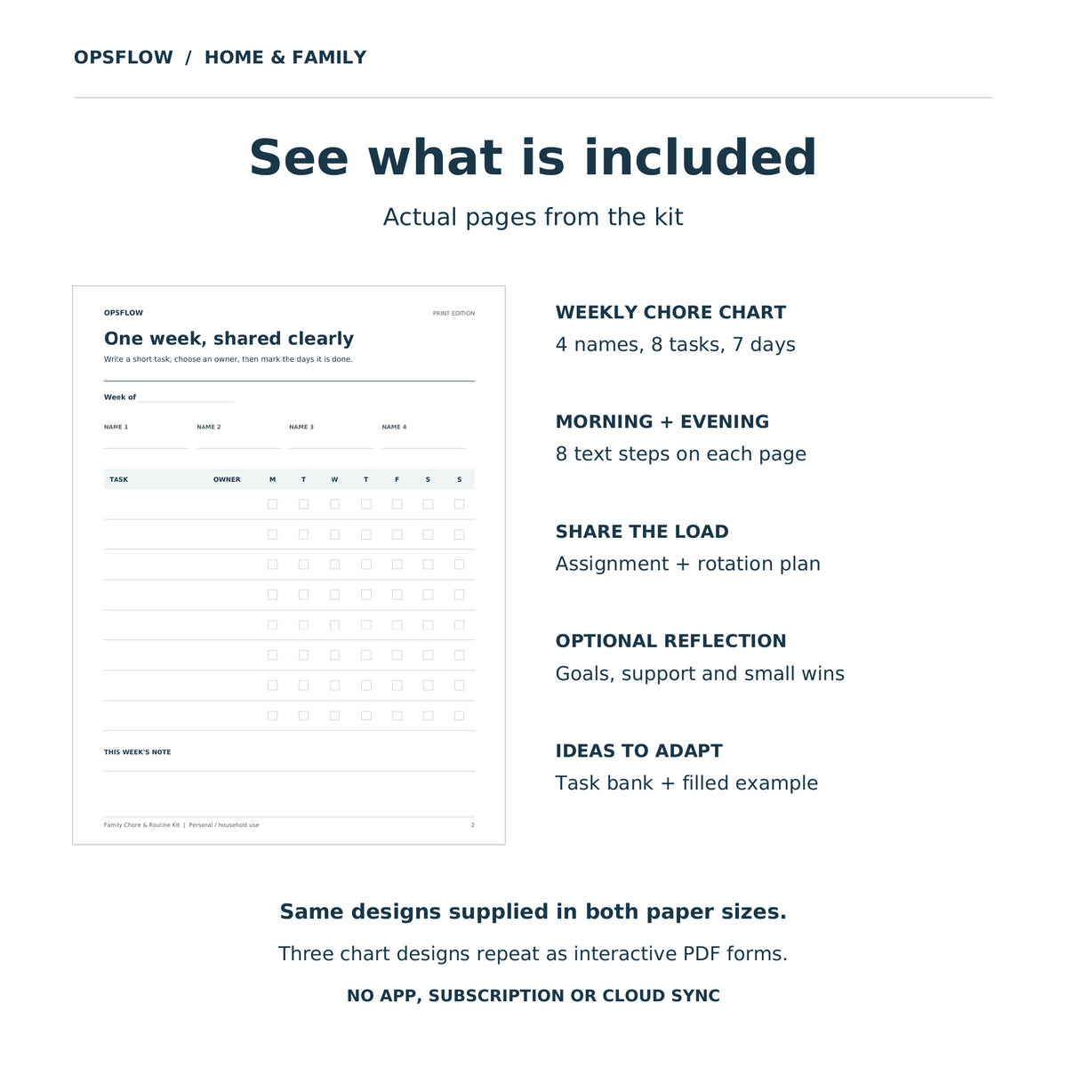 Family Chore Chart & Routine Kit, Fillable PDF (US Letter and A4 Digital Download) — actual included pages, preview 2