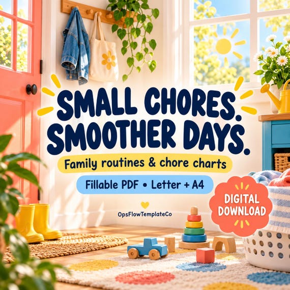 Family Chore Chart & Routine Kit, Fillable PDF (US Letter and A4 Digital Download)
