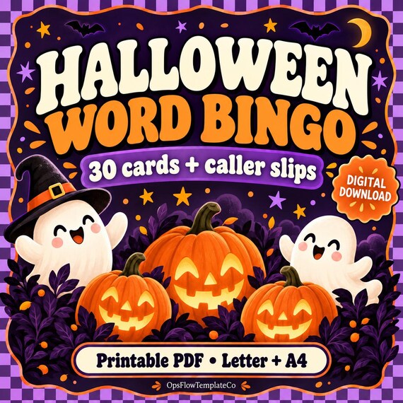 Halloween Word Bingo Printable: 30 Cards, Caller Slips & Customizer