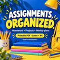 Student Assignment and Project Planner, Weekly Homework Tracker, Printable PDF, Letter & A4