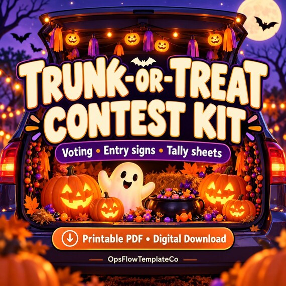 Trunk-or-Treat Contest Organizer, Voting Kit, Entry Signs, Tally Sheets (PDF)