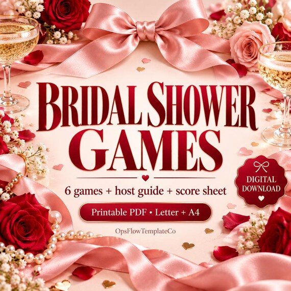 Bridal Shower Games Printable Bundle: 6 Games, Host Guide & Score Sheet