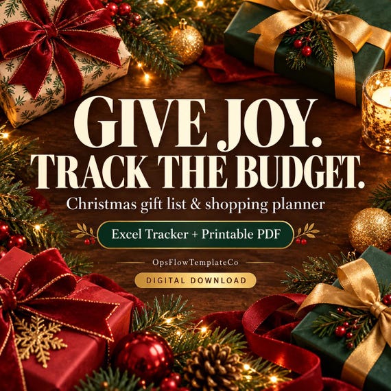 Christmas Gift Budget Tracker Spreadsheet, Holiday Shopping Planner, Gift List, Excel + Printable PDF
