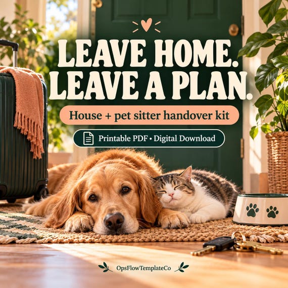 House and Pet Sitter Instructions Printable: Handover Kit, Visit Log and Return Checklist