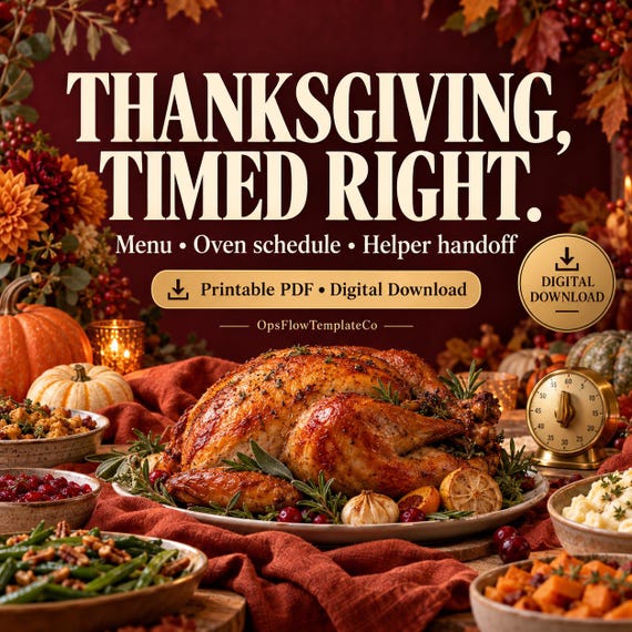 Thanksgiving Dinner Planner Printable: Oven Schedule, Menu and Helper Handoff