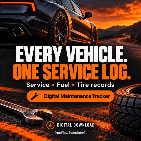 Multi-Vehicle Maintenance Log | Service Tracker, Fuel, Tire Records (Digital Download)