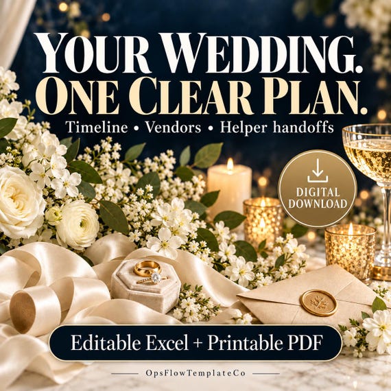 Wedding Day Timeline Spreadsheet, Vendor Contacts, Helper Handoff Kit (Digital Download)