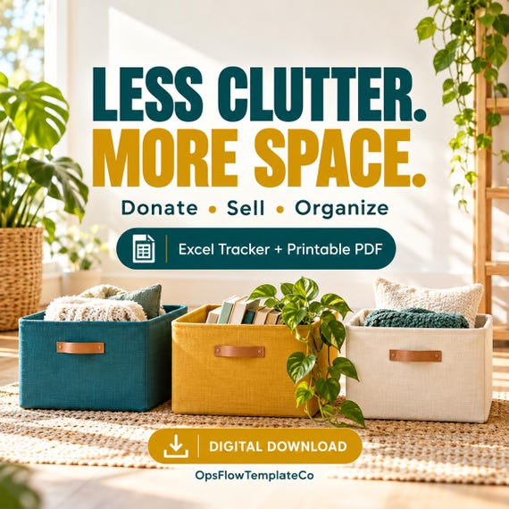 Declutter Donate Sell Organizer Spreadsheet, Downsizing Tracker, Room-by-Room Decision List, Excel and Printable PDF