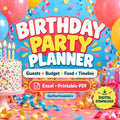 Birthday Party Planner Spreadsheet, Guest List, Budget, Food Calculator, Timeline, Excel and Printable PDF