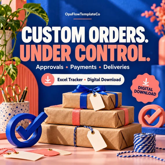 Custom Order Tracker Spreadsheet, Approval Payment and Delivery Log, Excel Small Business Planner