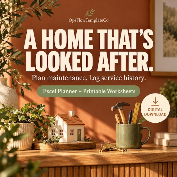 Home Maintenance Planner Spreadsheet and Service History Log, Excel Tracker with Printable Worksheets