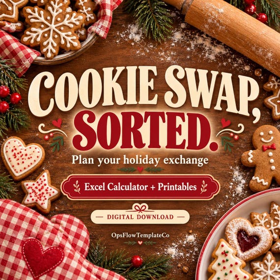Cookie Exchange Host Planner, Excel Calculator, Printables (Digital Download)