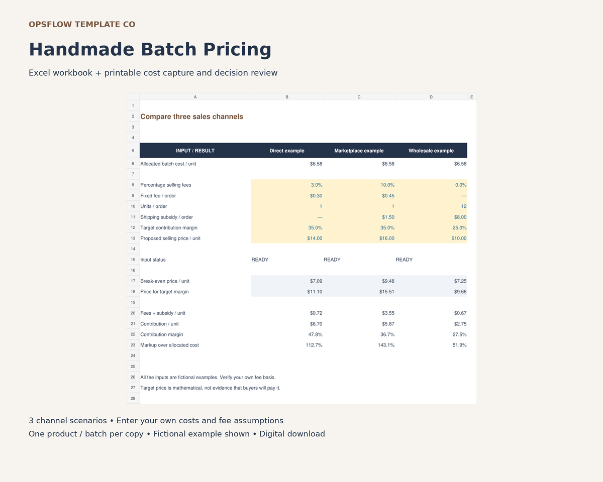 Actual pricing workbook preview — fictional example